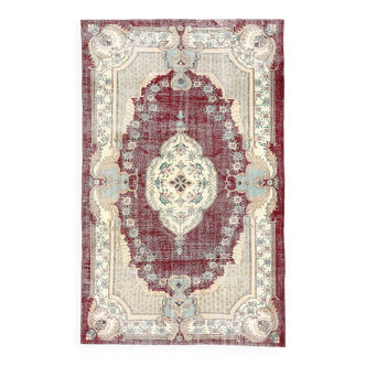 7x10 Persian Burgundy Beige Vintage Rug, 201x323Cm