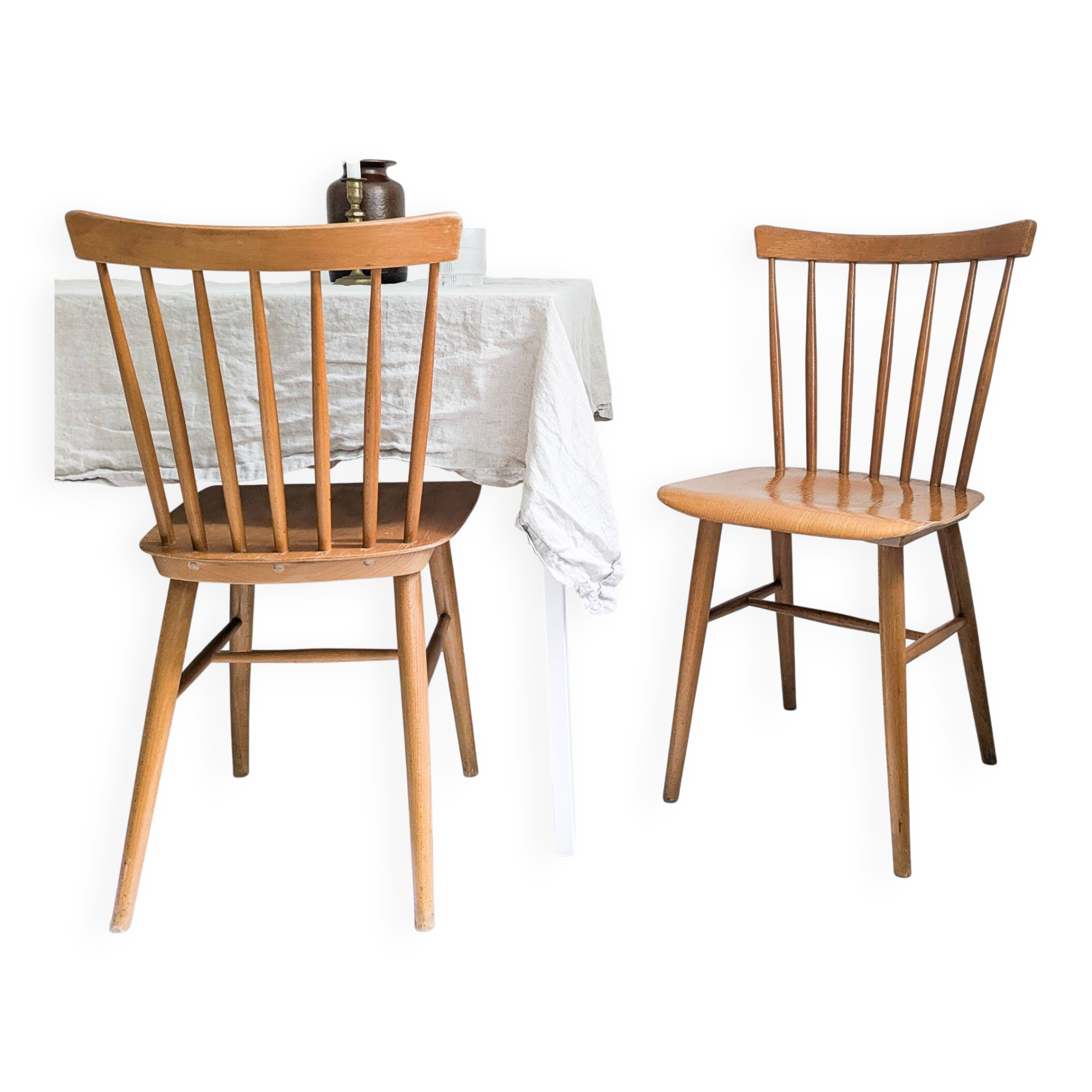 Lot de 2 chaises vintage Mid-Century à barreaux en bois design danois rétro