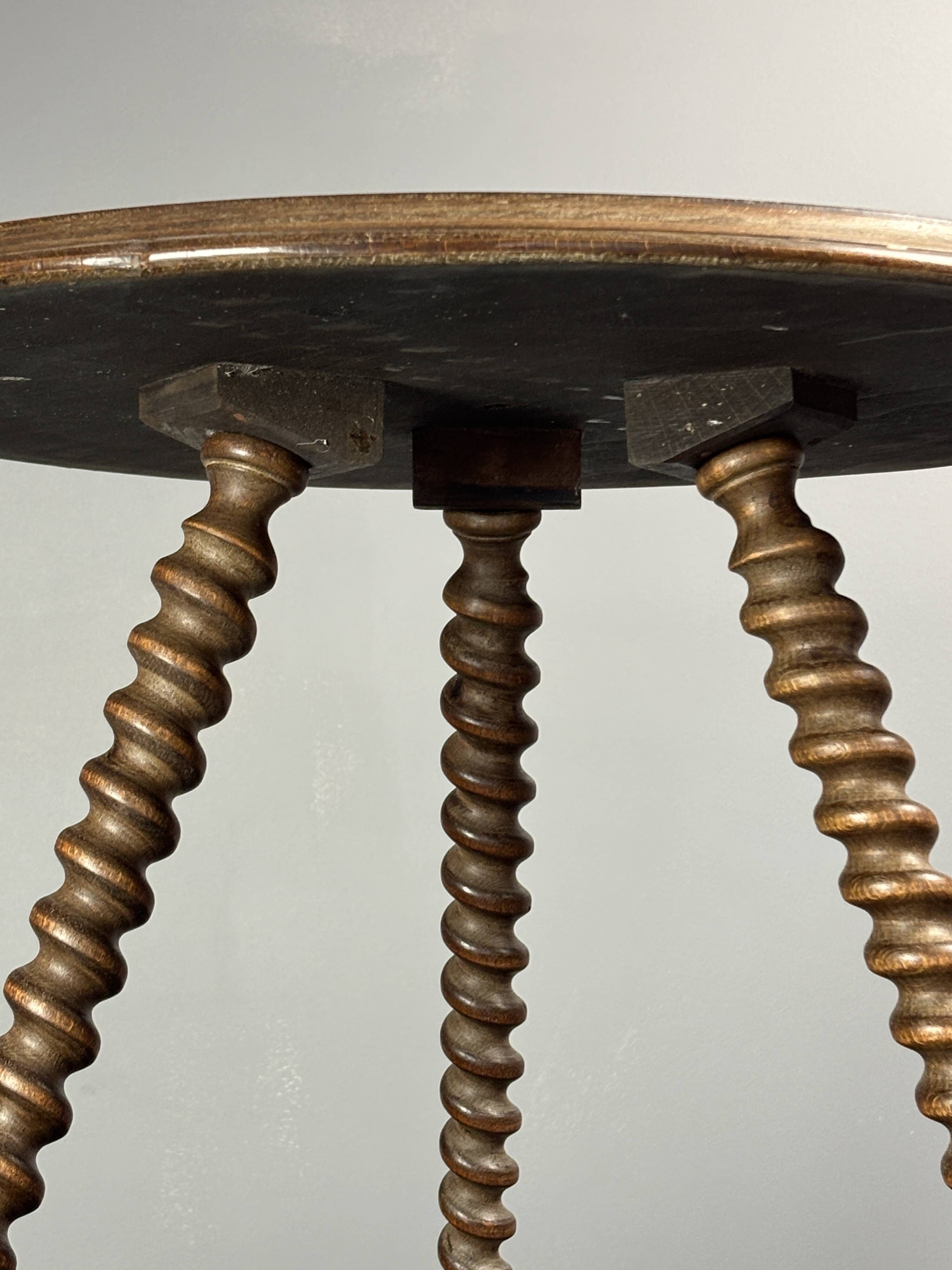 Midcentury wood turned barley twist side table with cork screw legs 1950s