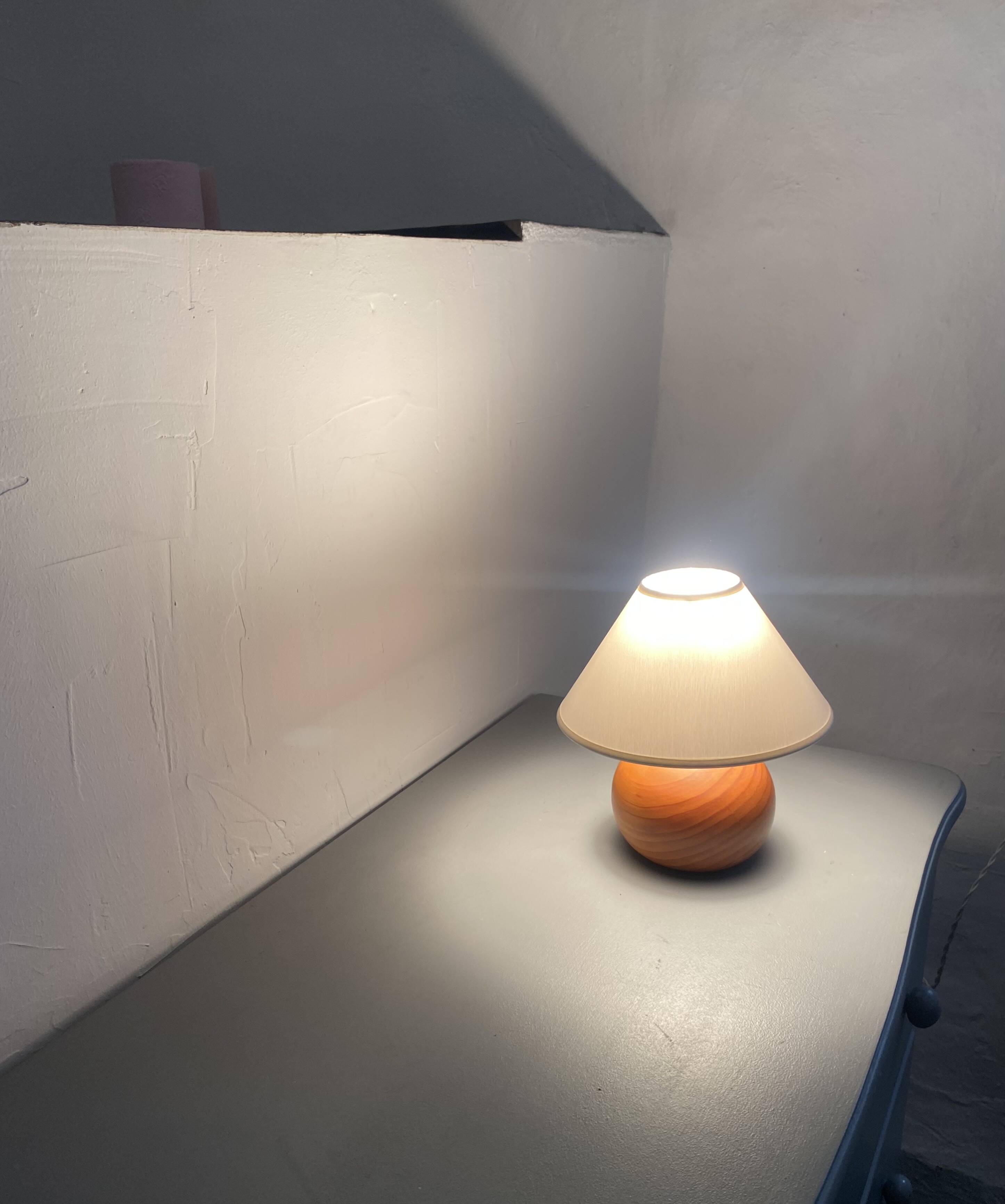 Lampe bois, câble tissus,  abat-jour coton