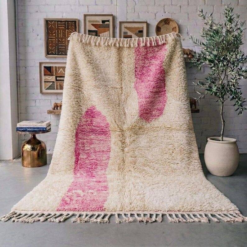 Handwoven natural wool rug, traditional artisan 2/3 m