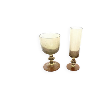 Ensemble de 8 verres fumés de biot — verre soufflé bouche, années 1970