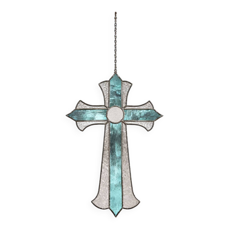 Croix en vitrail – Style Tiffany fait main, décoration murale