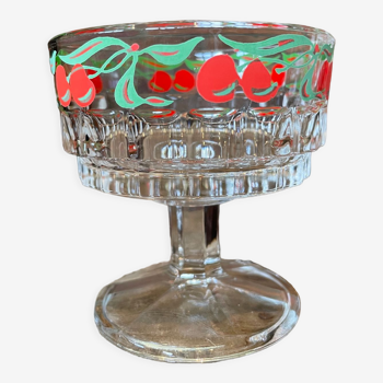 Vintage glass cup cherry patterns