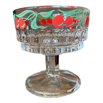 Coupe en verre vintage motifs cerises