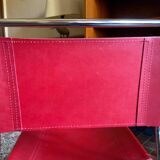 2 tubular chairs in red leatherette, Italy, Design, 1970