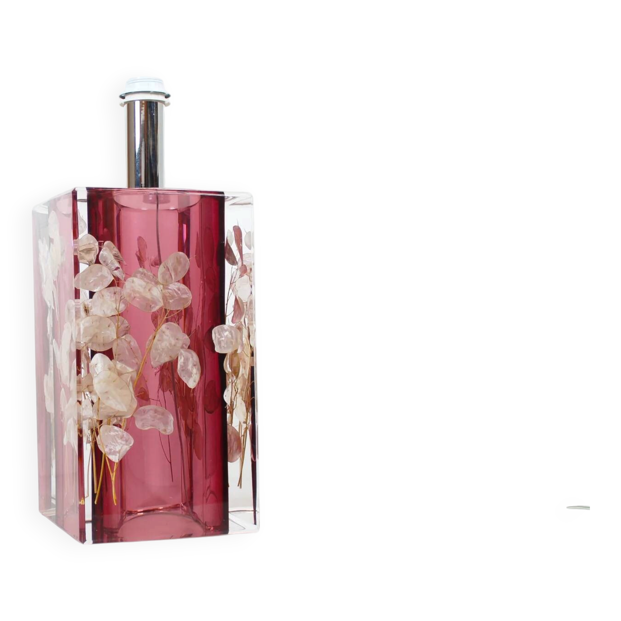 Large Italian lucite table lamp with flowers by Romeo Rega