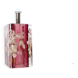 Large Italian lucite table lamp with flowers by Romeo Rega