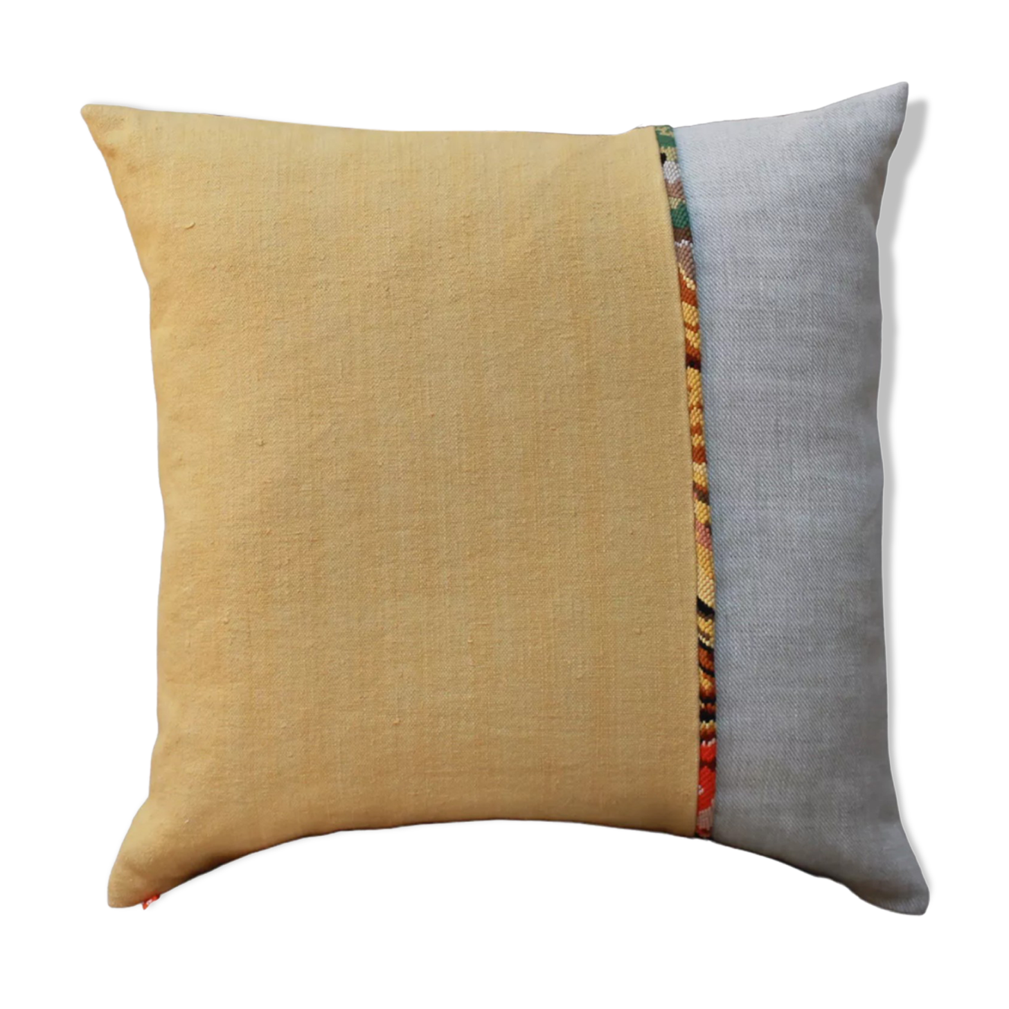 Yellow upcycled cushion "daffodil" - 50x50 cm -linen & hemp & canvas