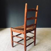 Low rustic ladder back dining chairs in oak and rush, Belgium, 1950s, set of 6.