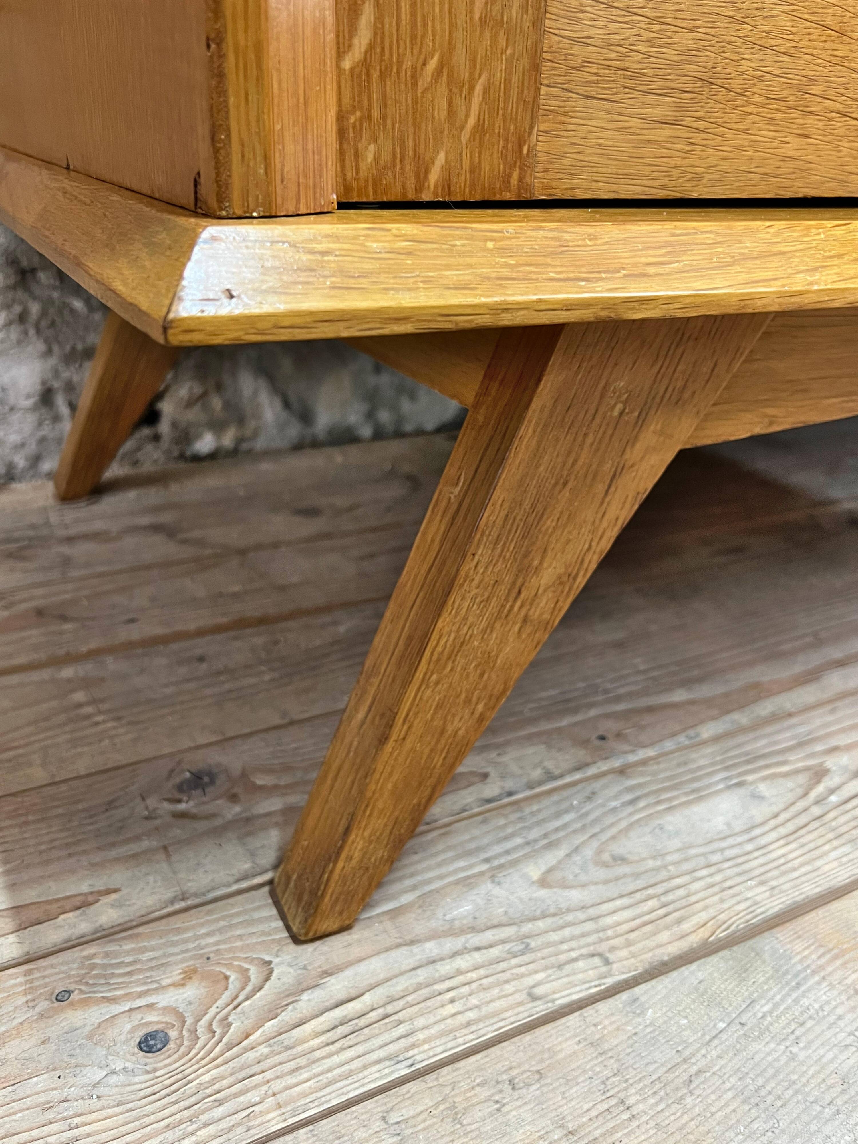 2 Door Wardrobe - Oak and Rattan - Compass Feet - Vintage 50/60's