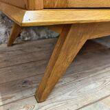 2 Door Wardrobe - Oak and Rattan - Compass Feet - Vintage 50/60's