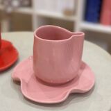 Set of mugs and cups of water lily ceramic handmade pop pink barbapapa