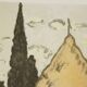 Modern lithograph signed Ardengo Soffici Haystack and Cypress 1962