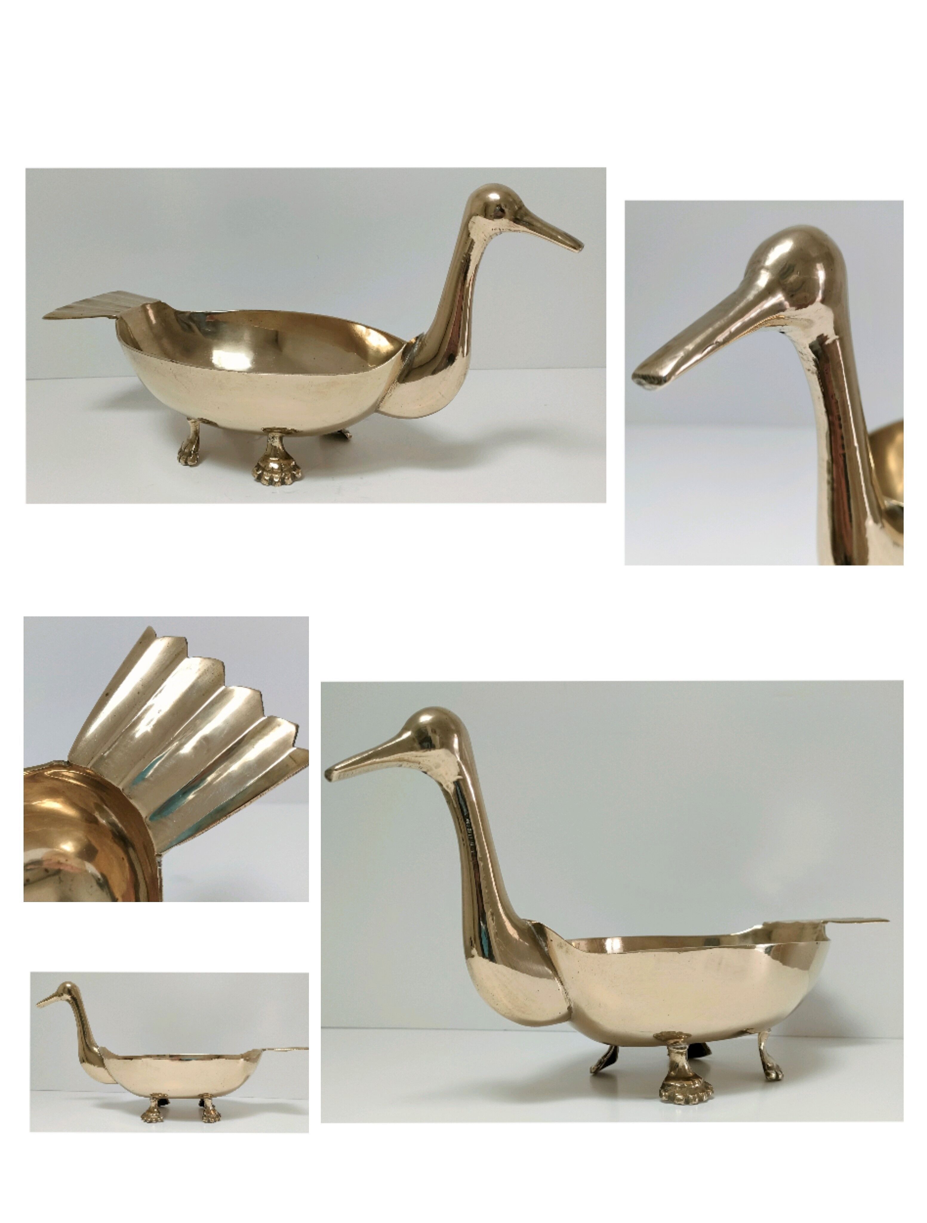 Zoomorphic cut brass bird 70s