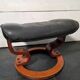 Repose pieds / Pouf en cuir noir  -Stressless