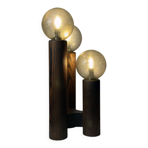 Lampe de table vintage 'Modèle 19' Temde Leuchten en bois et verre soufflé à la main