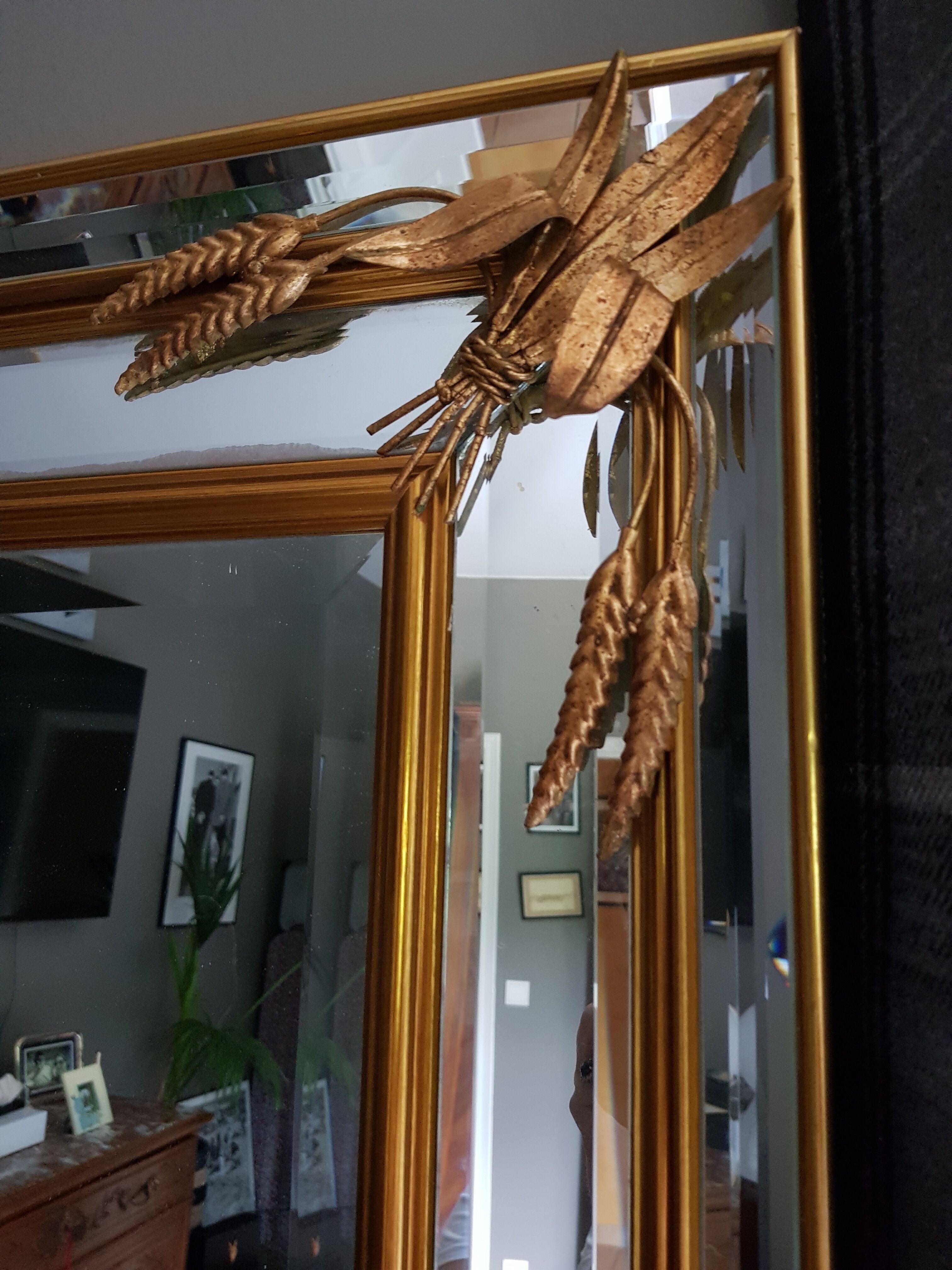 Large mirror has parcloses sheaf of wheat  96x186cm