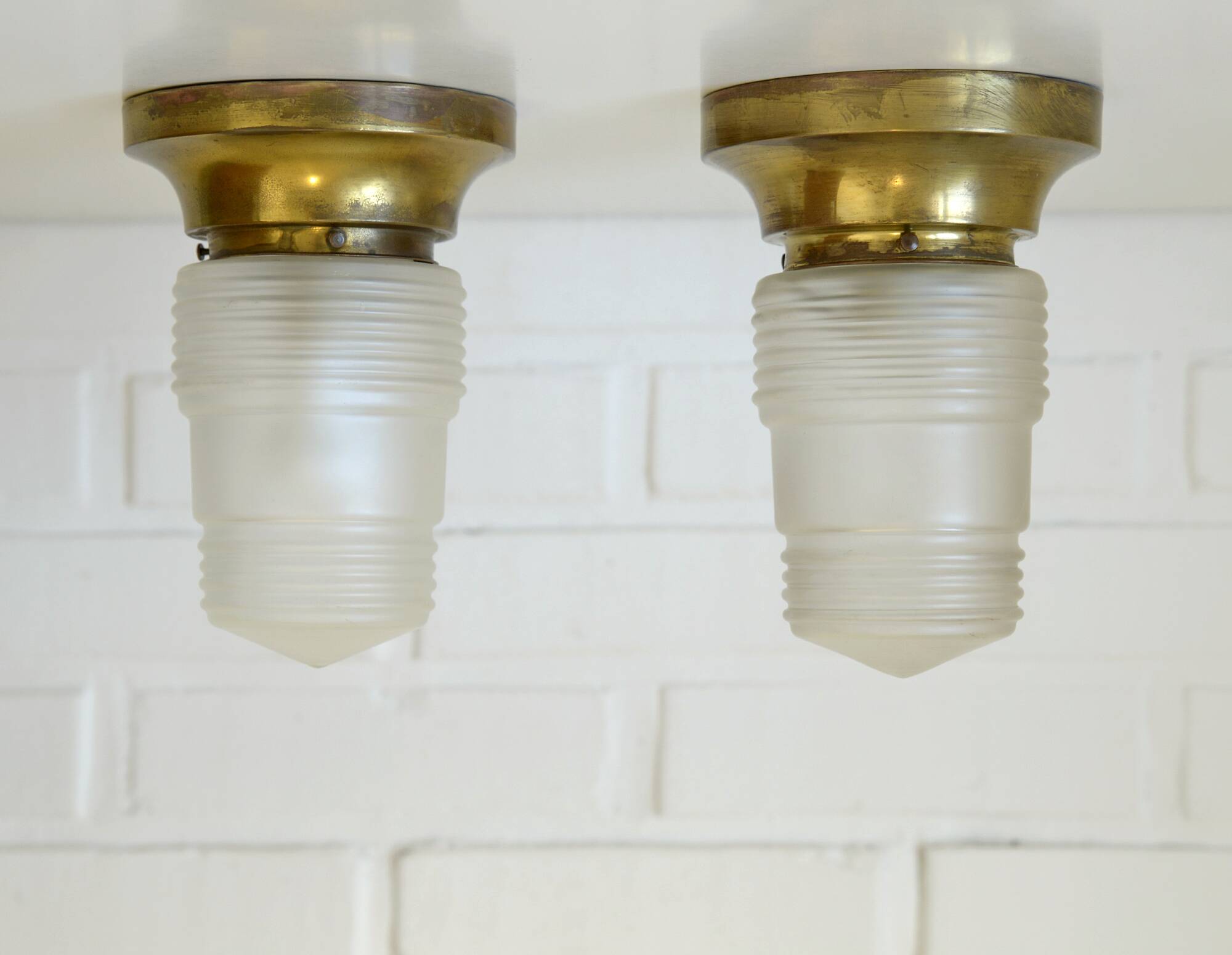 Original Art Deco Brass Sconces Pair of Ceiling Lights Antique  1920 / 1930