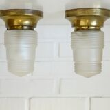 Original Art Deco Brass Sconces Pair of Ceiling Lights Antique  1920 / 1930