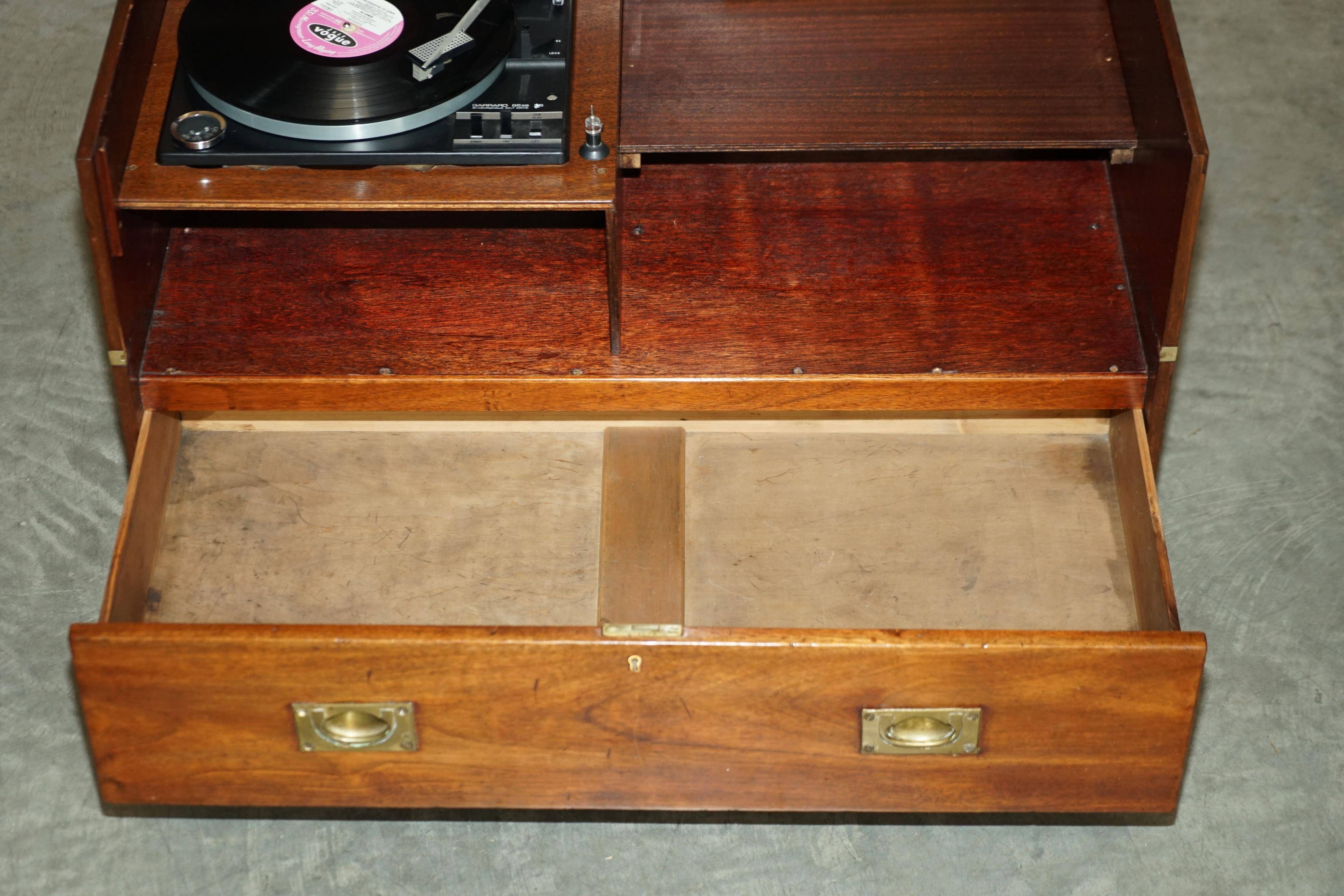 Vintage military furniture with hidden turntable, 1970s style.