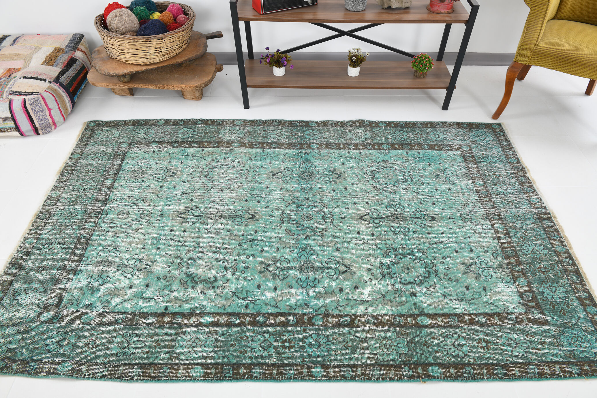 5x7 Handknotted Wool Floral Vintage Tapis Rugs 227x145Cm