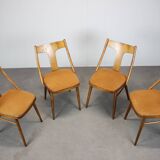 Set of four walnut dining chairs, Czechoslovakia, 1950s