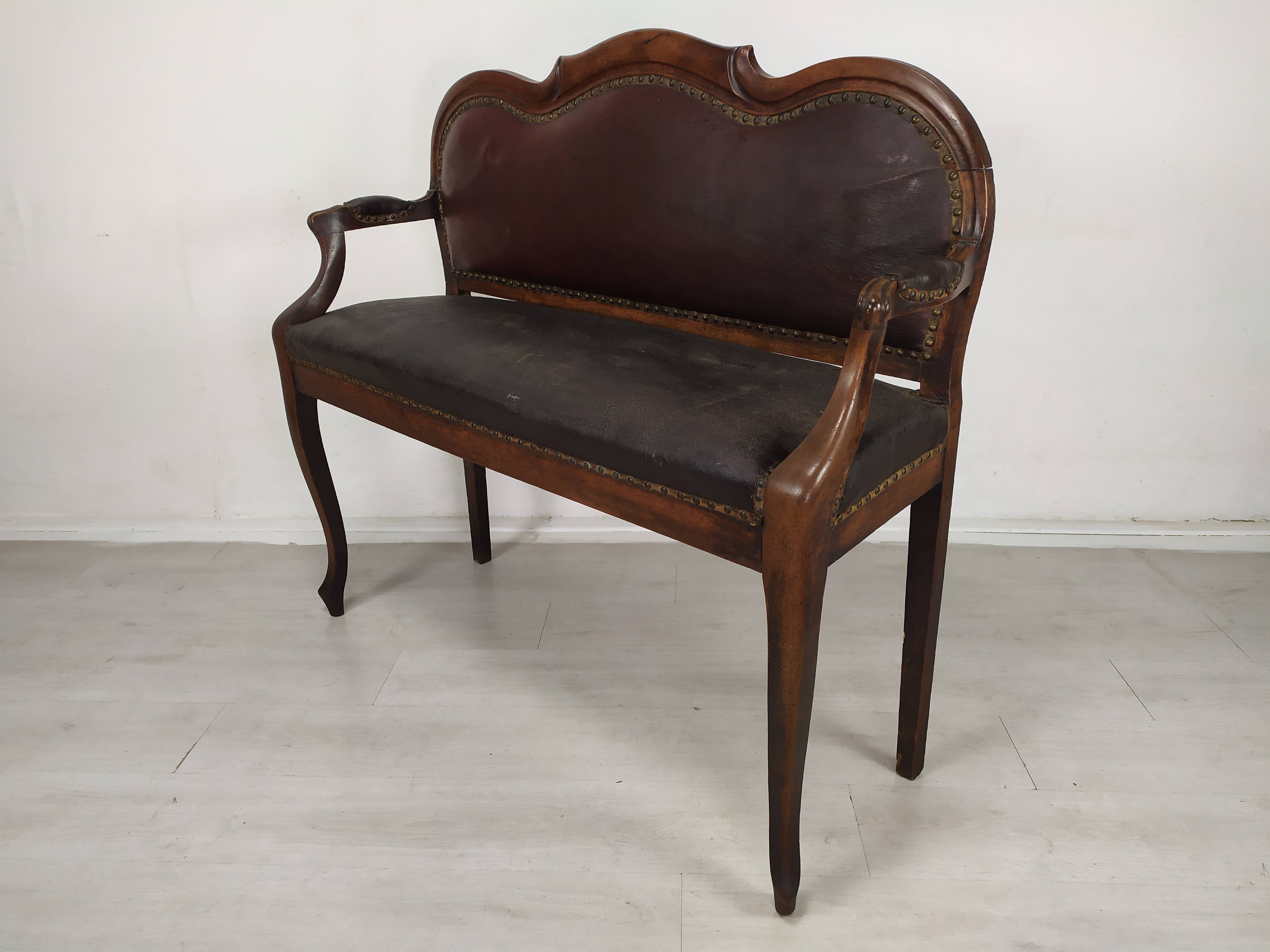 Leather bistro bench