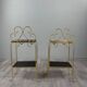 Pair of vintage side tables in gilt metal, with glazed ceramic tops