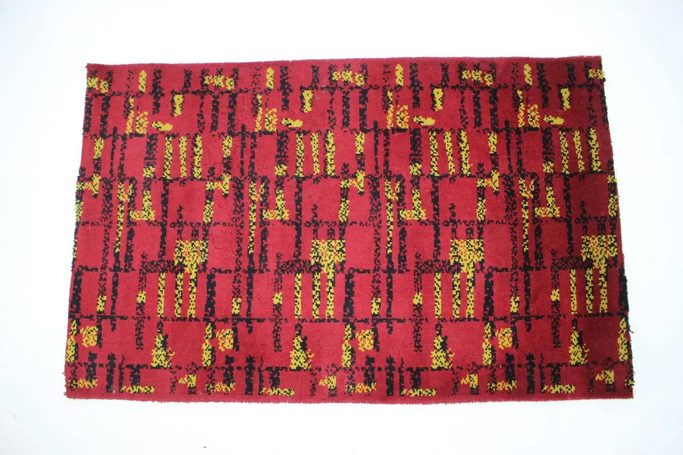 Small geometric abstract wool bouclé carpet/rug, 1950s, Czechoslovakia