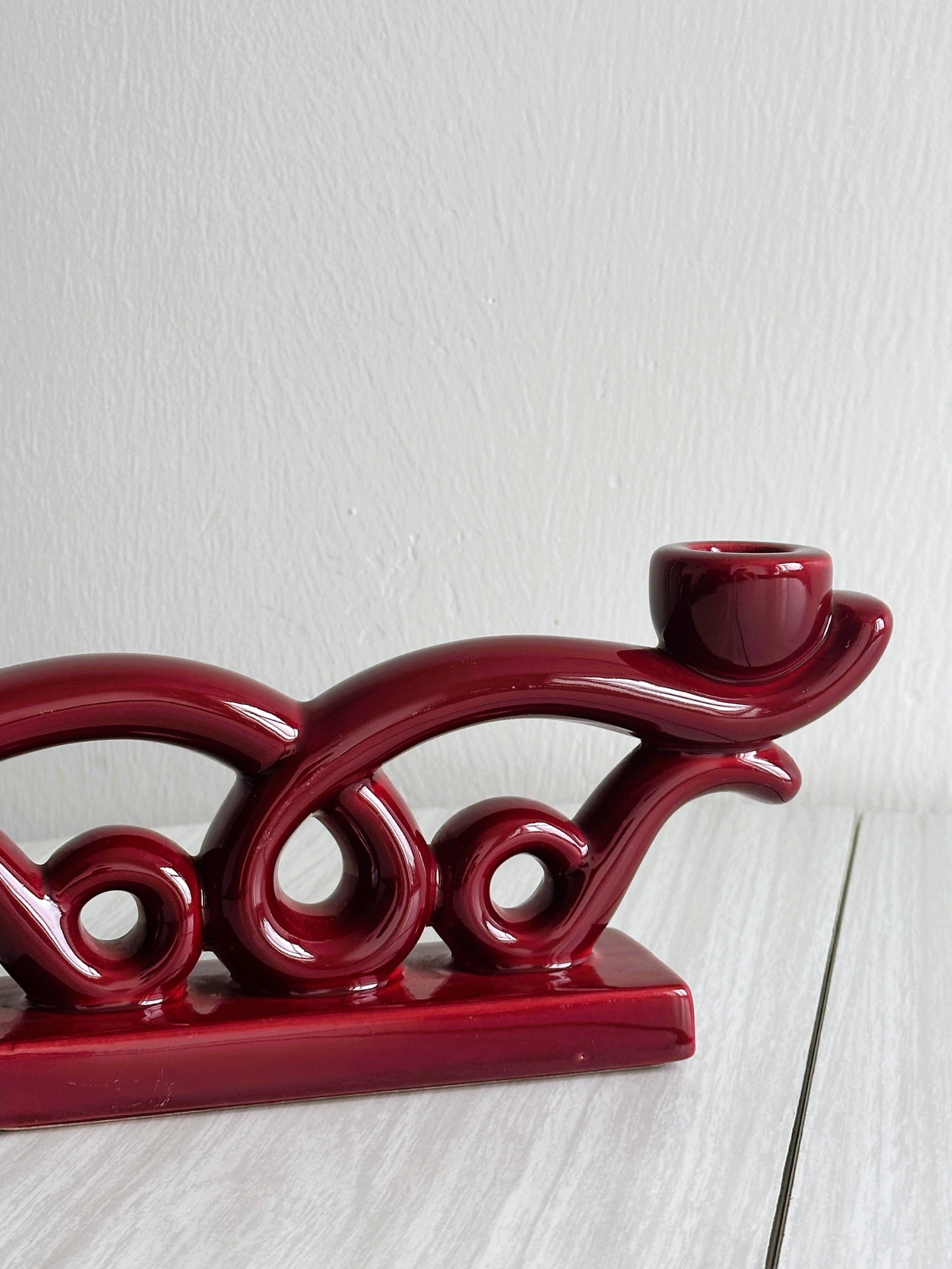 Vintage red ceramic candle holder