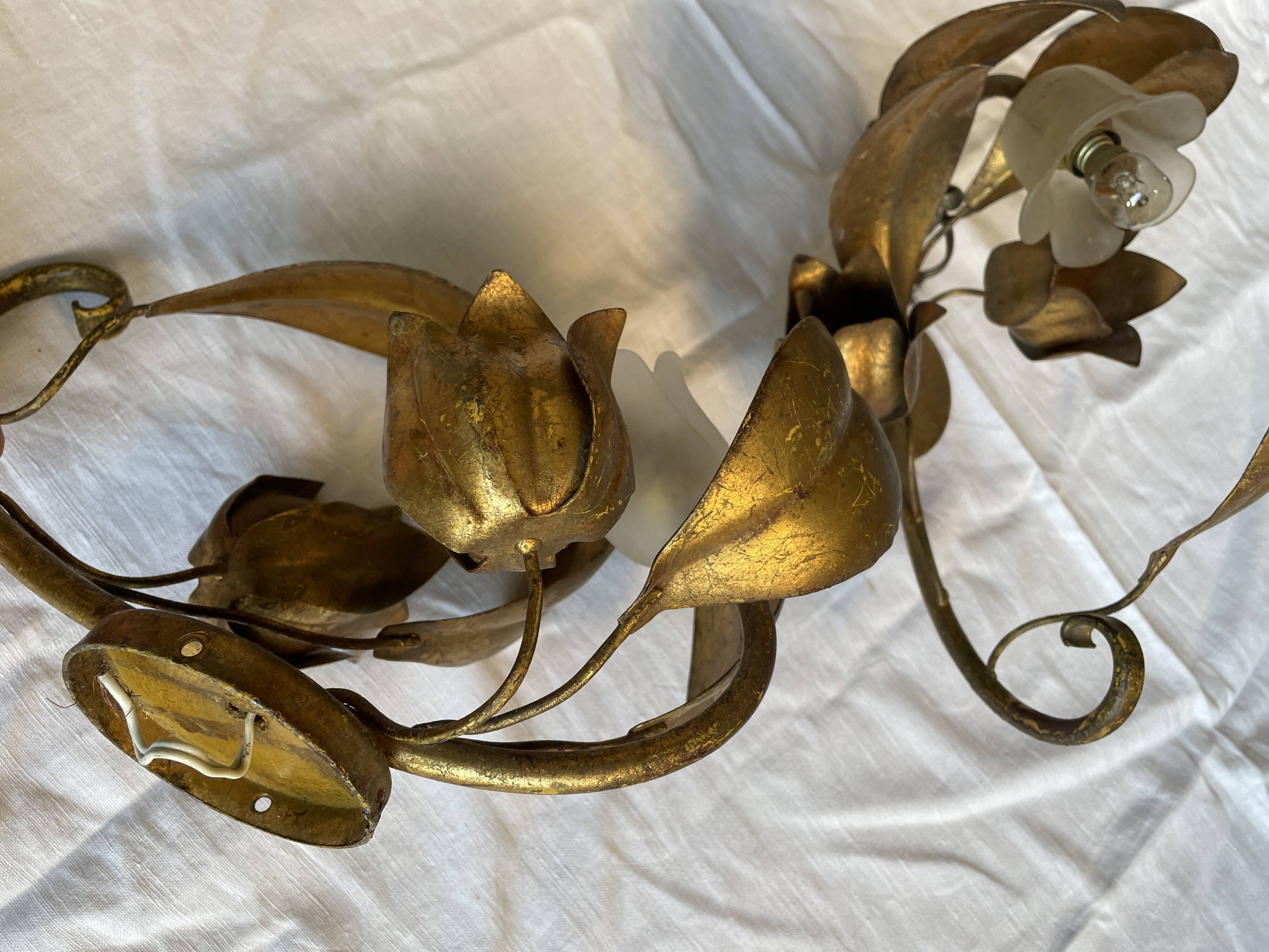 Pair of golden flower wall lights - 20th century