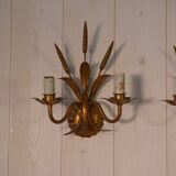 Set of 3 gilded wrought iron wall lights with wheat ears, 1960s
