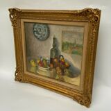 J poisat oil on canvas still life with fruits composition stucco frame