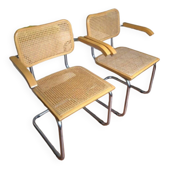 Paires de Fauteuils Cesca B64 avec accoudoirs par Marcel Breuer