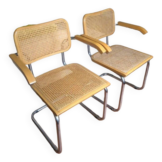 Pairs of Cesca B64 armchairs with armrests by Marcel Breuer
