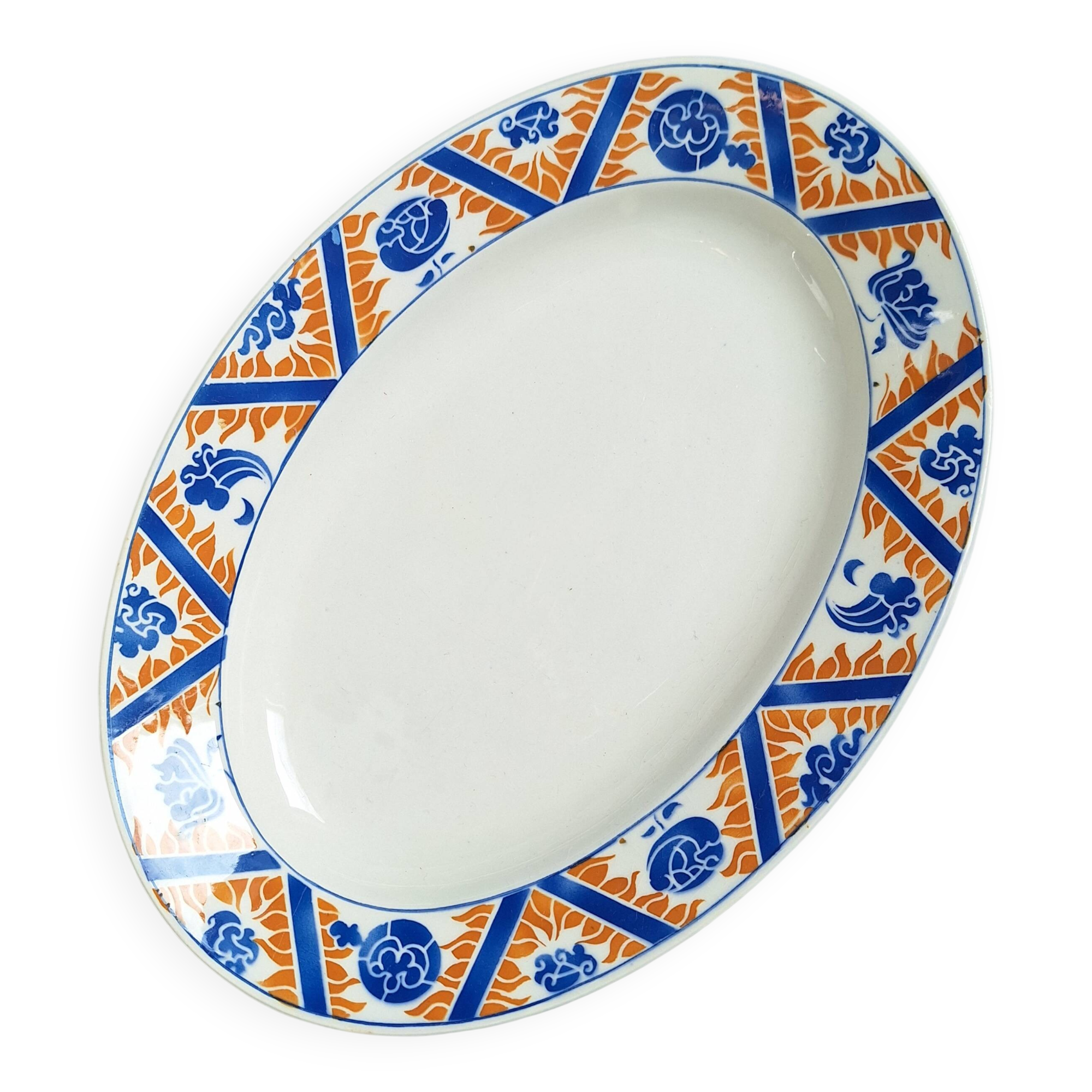 Oval plate Moulin des Loups Canada blue and orange, 1920-40
