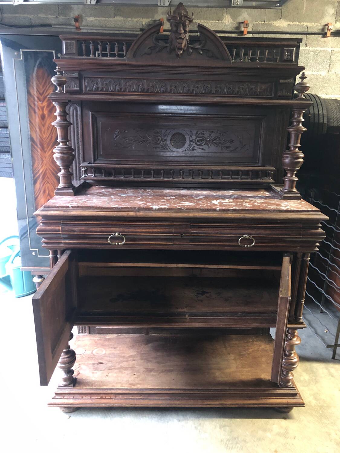 Renaissance sideboard / china cabinet with marble top