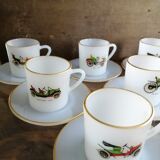Set de 10 tasses en Arcopal illustrées de vieilles voitures