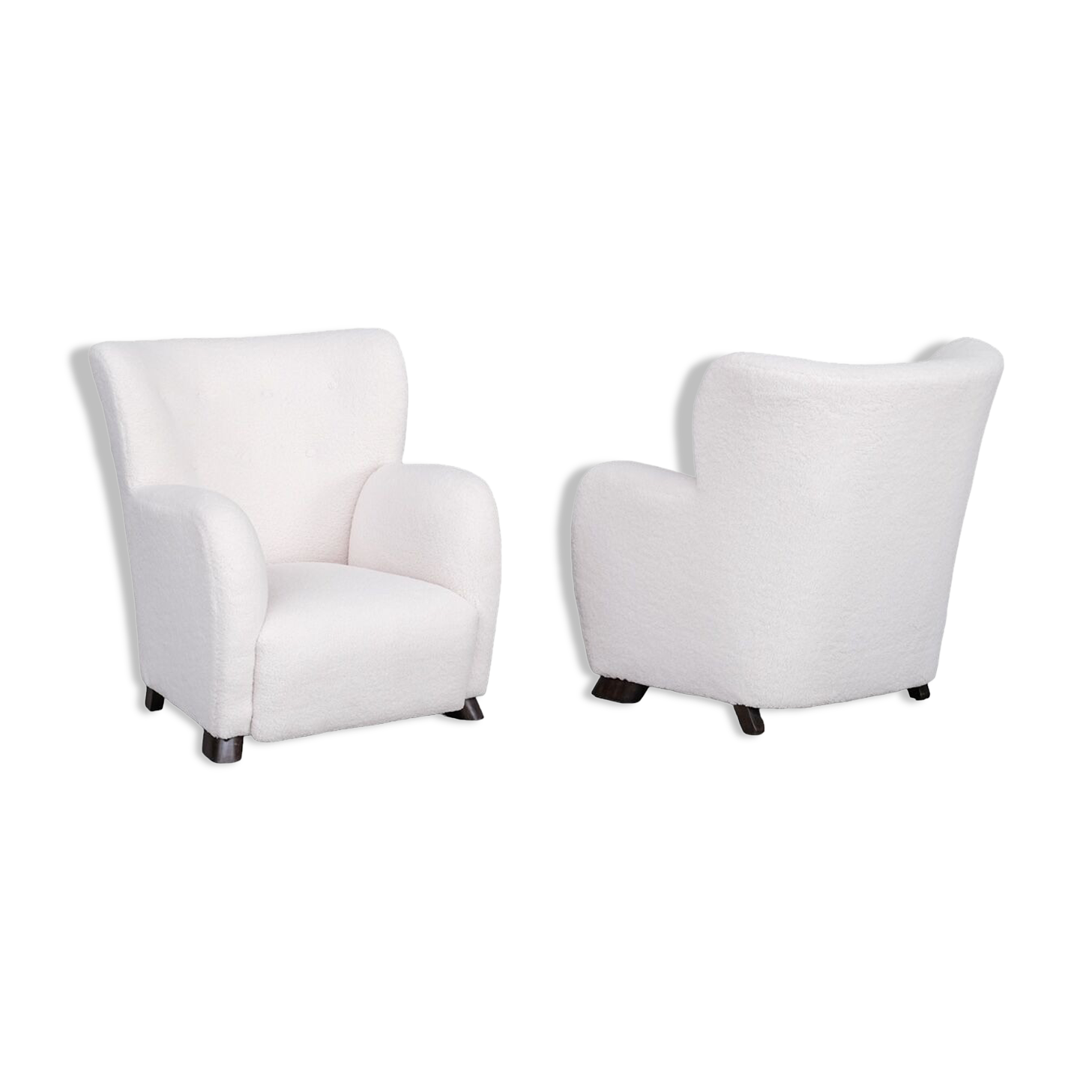 Pair of white boucle danish mid-century armchairs