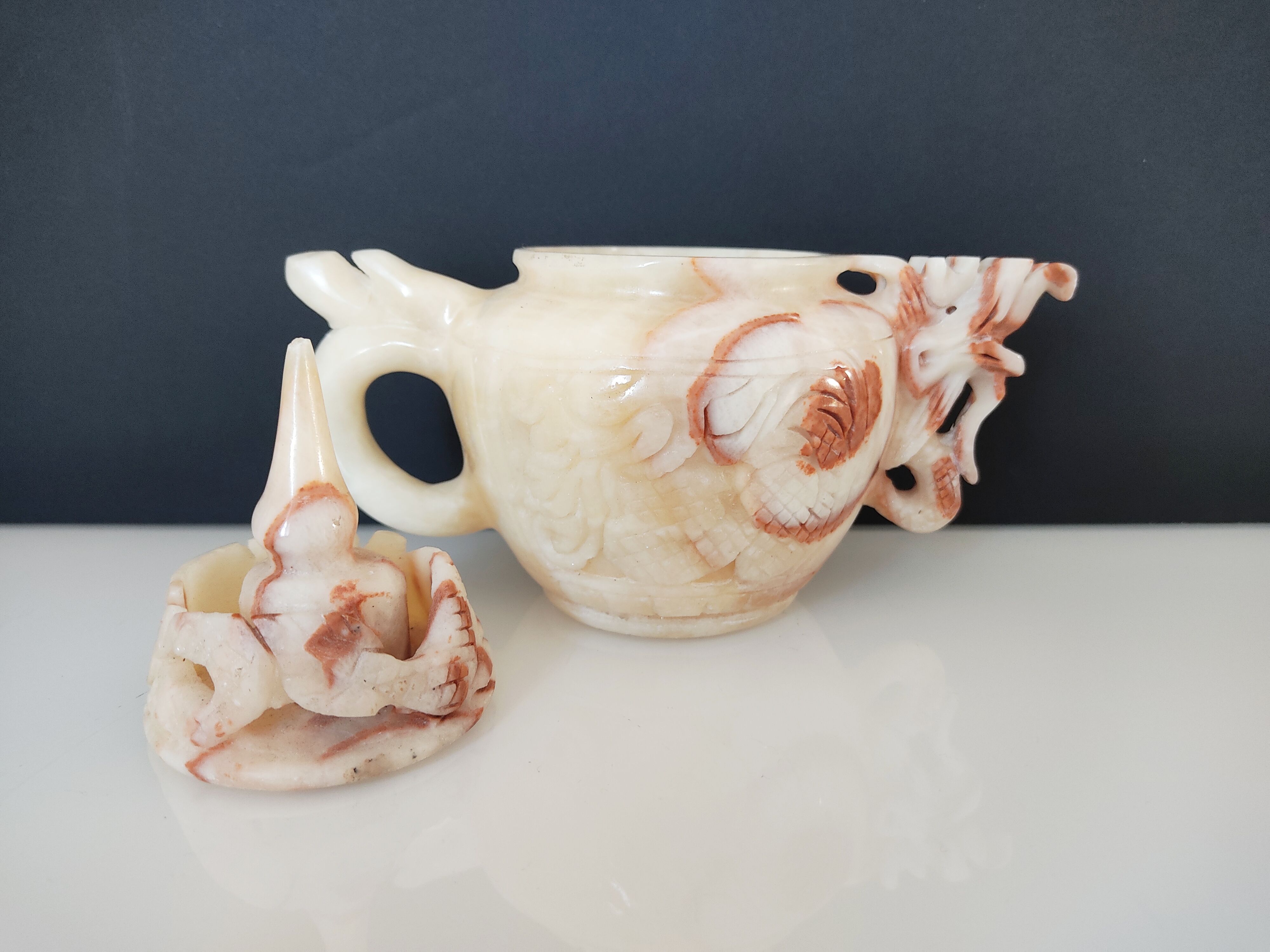 Chinese decorative teapot dragon in cut stone