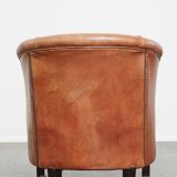 Cowhide Leather English-Style Club Chair in Light Cognac Color