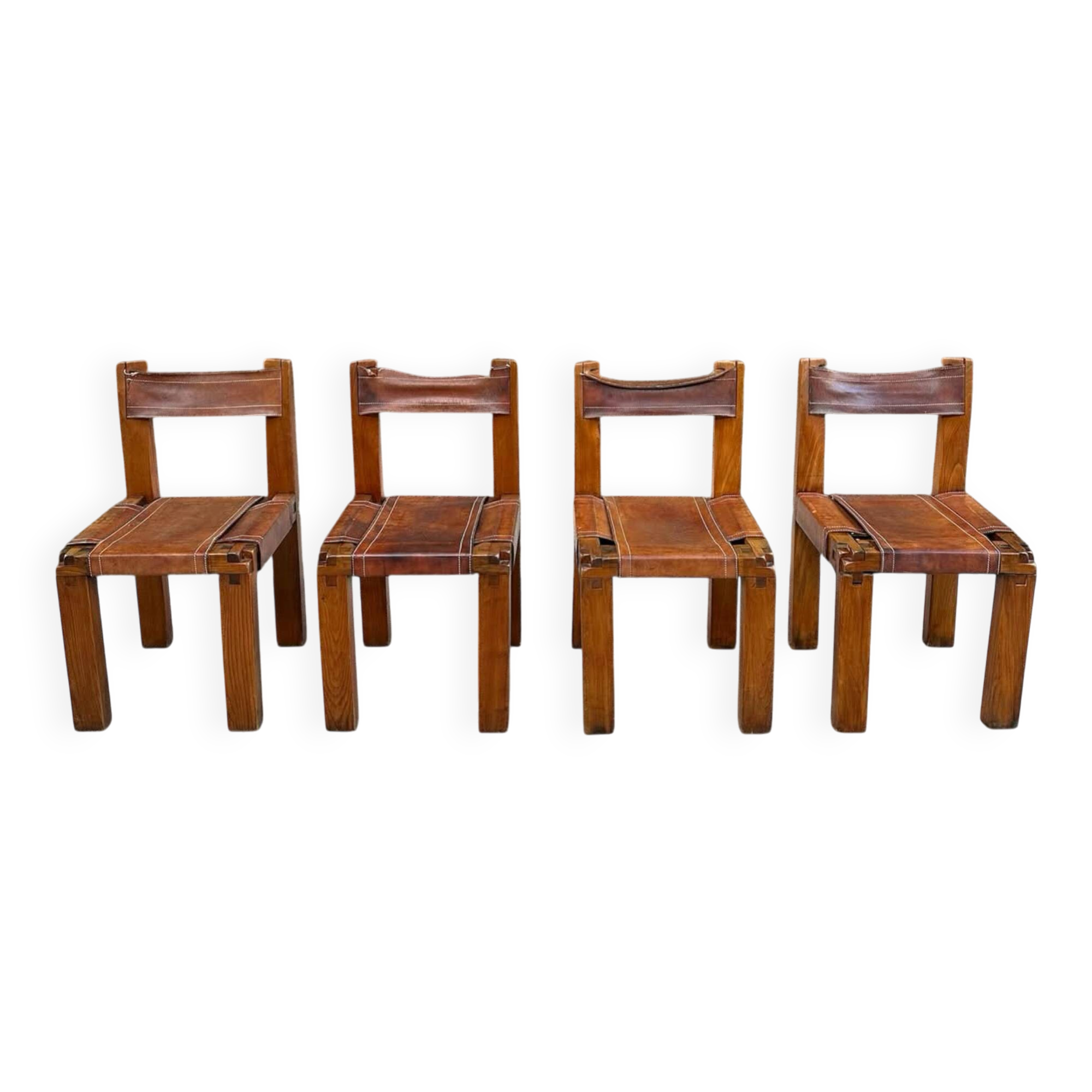 Suite de 4 chaises S11 X par Pierre Chapo, 1960