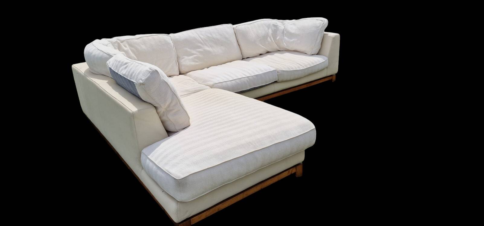 Roche Bobois leather sofa with fabric cushion