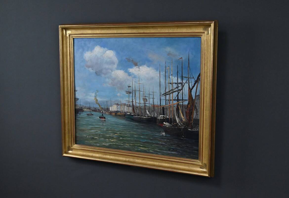 Painting "Harbour Scene", oil on canvas, signed F. Nicoli – 20th century