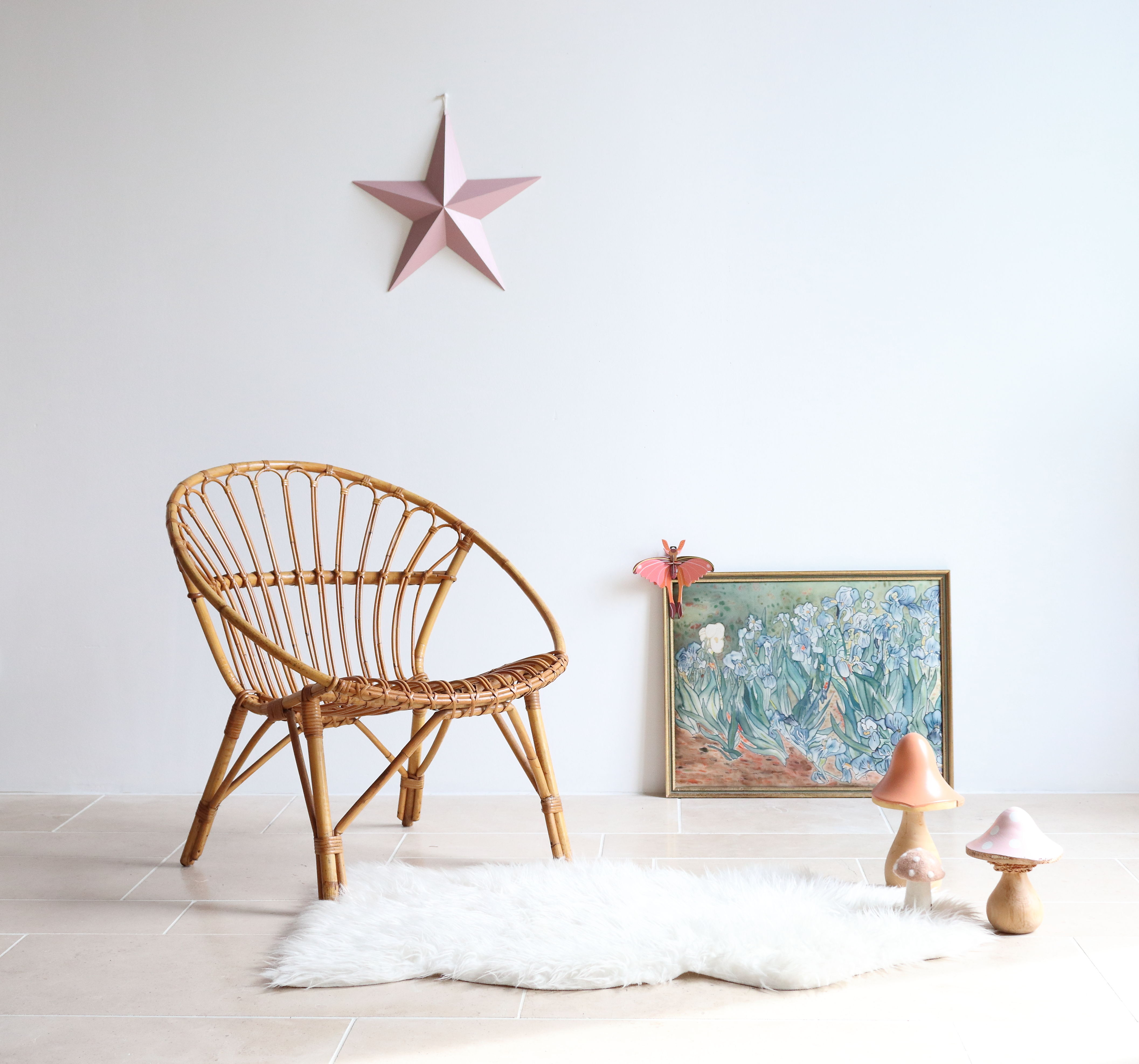 Adult size rattan shell armchair from the 60s