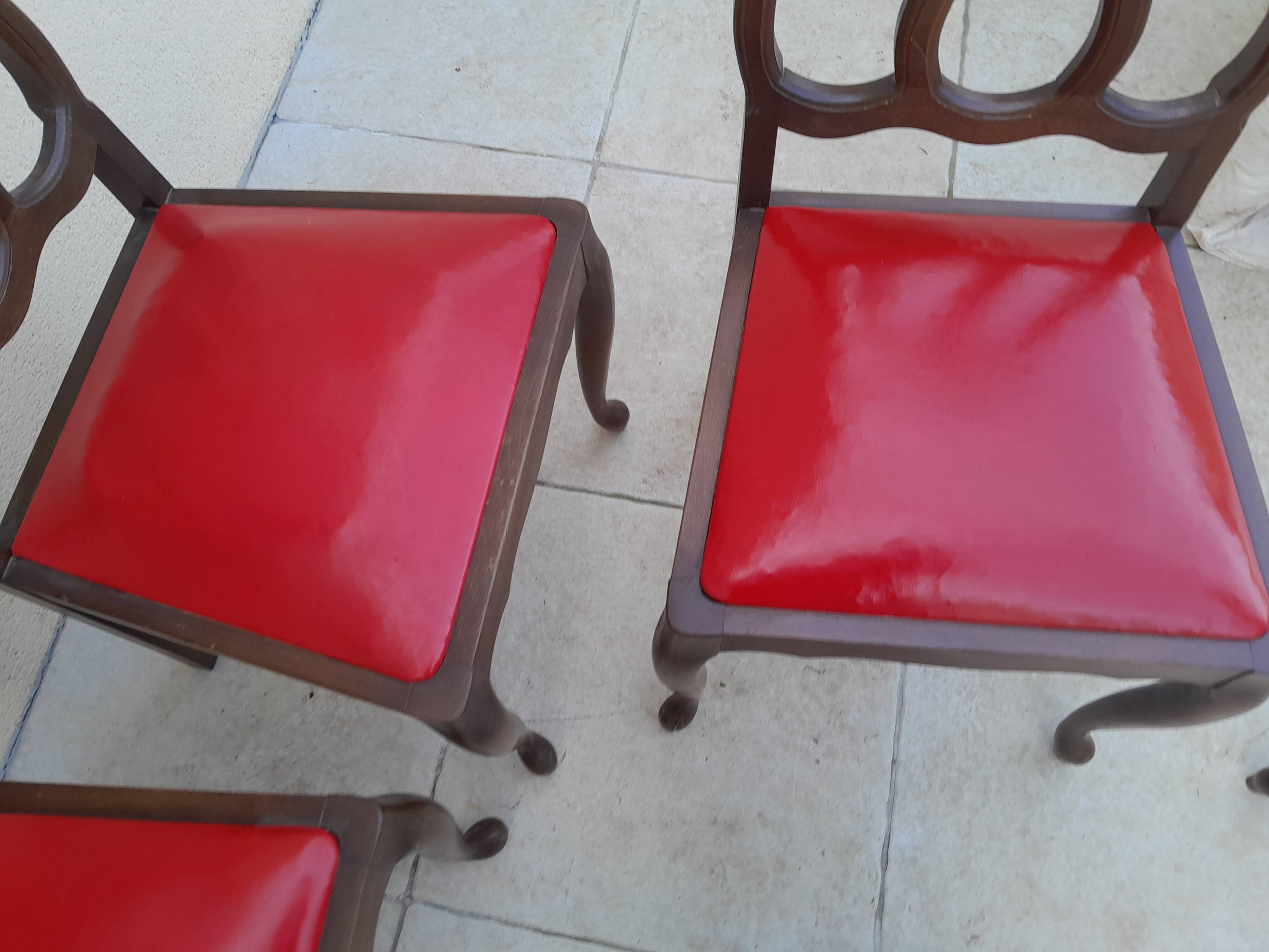 6 vintage art deco Louis VX leather wood chairs