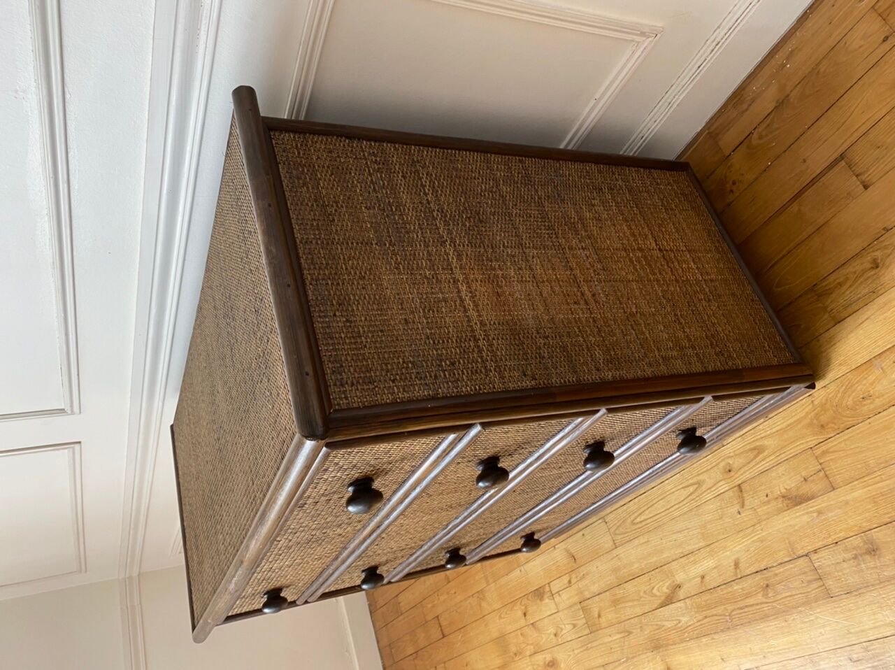 Rattan chest of drawers, Maugrion 1960