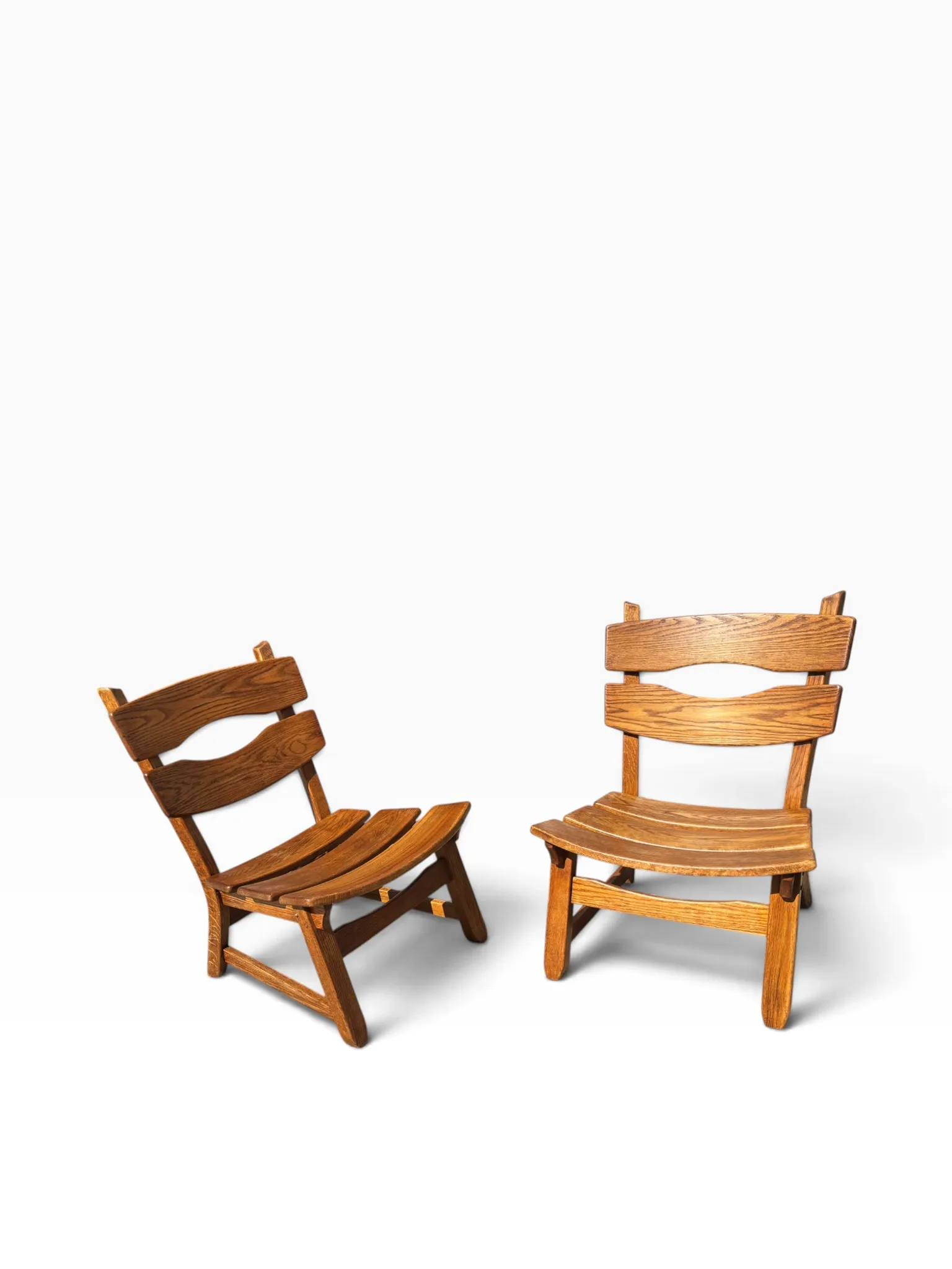 Set of 2 brutalist lounge chairs in oak by Dittmann & Co for Awa.