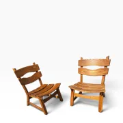 Set of 2 brutalist lounge chairs in oak by Dittmann & Co for Awa.